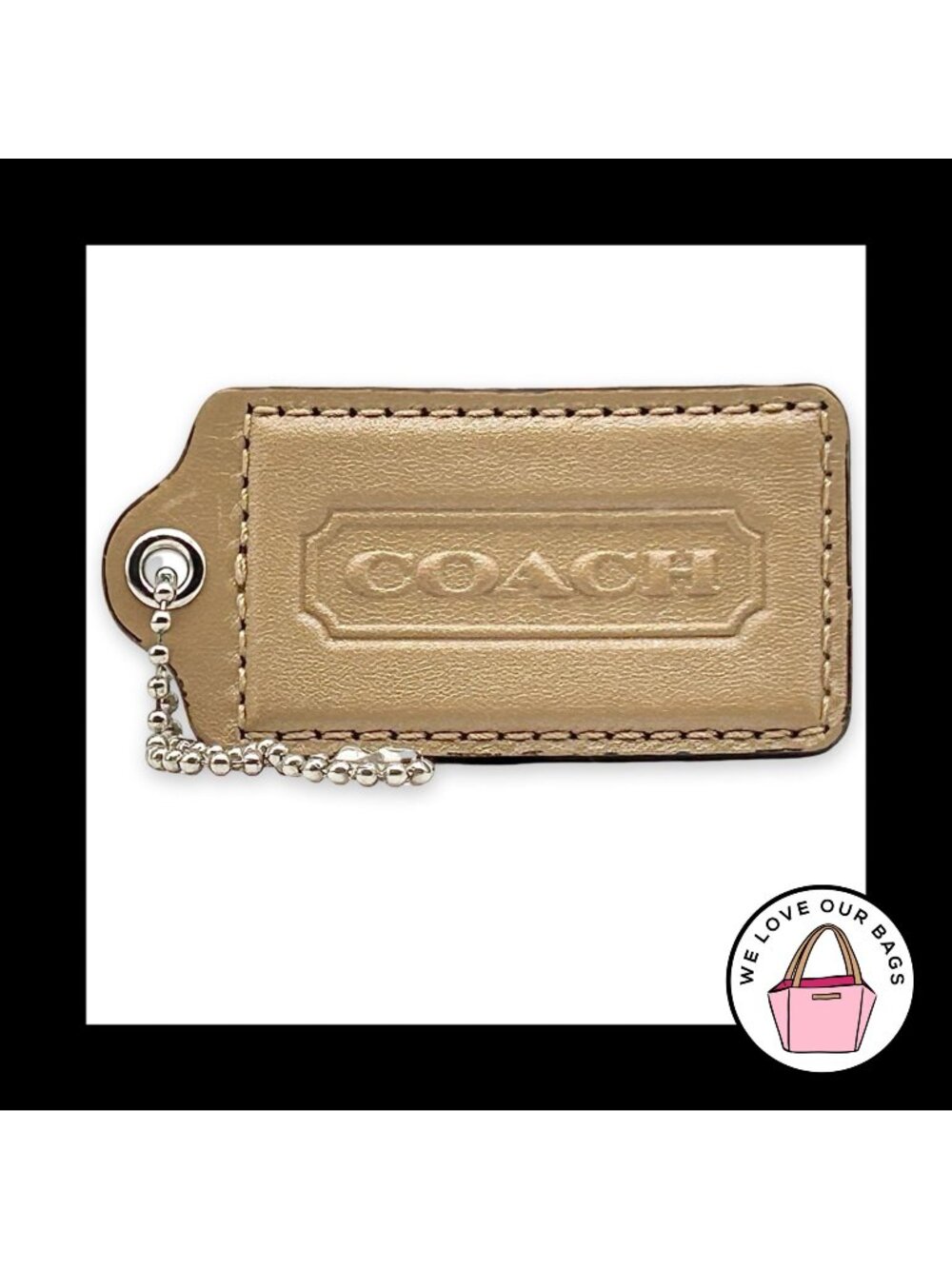 COACH HANG TAG 3" Brown Taupe Tan Sand Leather Bag Charm Keychain Fob X-Large